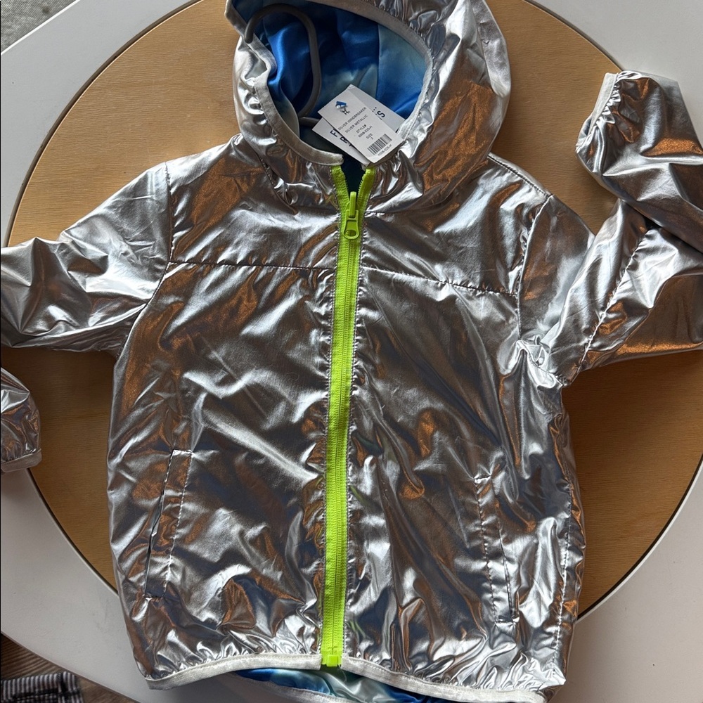 Silver metallic blue sky rainbow iridescent windbreaker